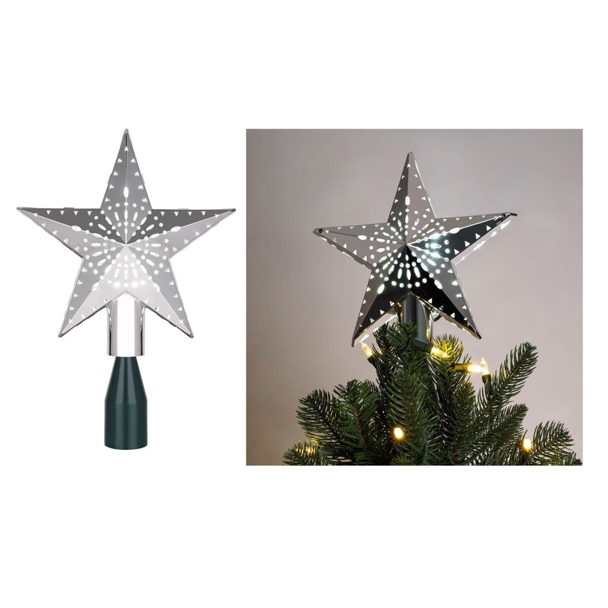 【Silver】Supreme Christmas Tree Topper DULEFUN Christmas Tree Topper 13.5” Silvery Star Tree Toppers with